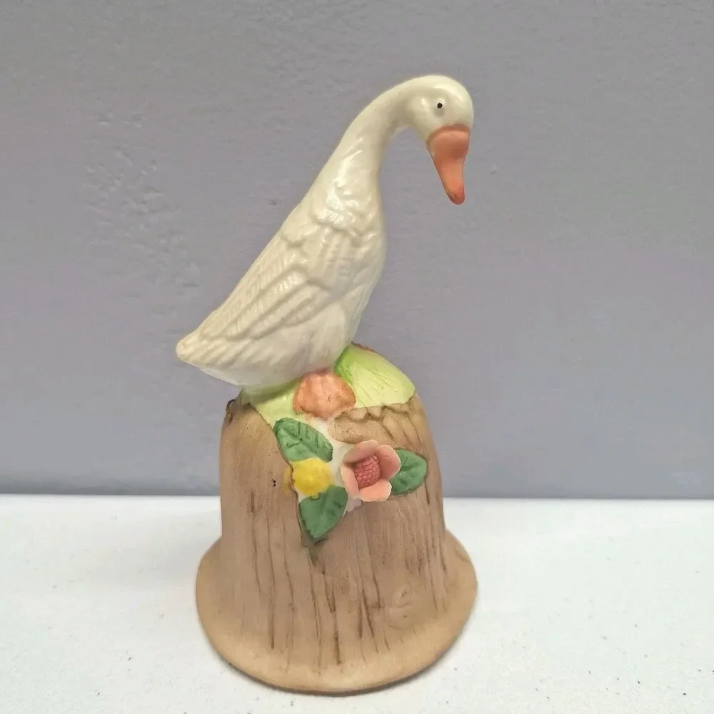 Vintage Goose Tree Stump Ceramic Bell Farmhouse Country Cottagecore 4.75